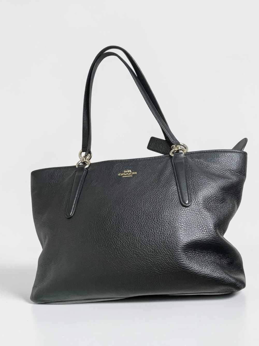Coach Black Pebbled Leather Tote with Gold Accent Logo